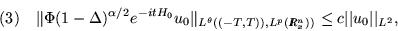 \begin{displaymath}
(3)    \Vert \Phi ( 1 - \Delta )^{ \alpha / 2 } e^{ - i t H_...
....17cm} R_x^n )
) }
\leq c \vert\vert u_0 \vert\vert _{ L^2 } ,
\end{displaymath}