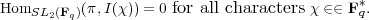                                              *
HomSL2(Fq)(π,I(χ)) = 0 for all characters χ ∈ ∈ Fq.  
