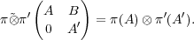      (      )
    ′  A  B            ′  ′
π ~⊗π   0  A′  = π(A)⊗ π (A ).
