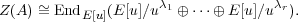      ~              λ1             λr
Z(A) = EndE[u](E[u]∕u   ⊕ ⋅⋅⋅⊕ E[u]∕u  ).  