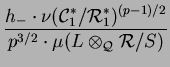 $\displaystyle {\frac{h_{-} \cdot
\nu({\Bbb C}^{*}_1 / {\Bbb R}^{*}_1)^{(p-1)/2}
}{p^{3/2} \cdot \mu(L\otimes _{{\Bbb Q}}{\Bbb R}/S)
}}$