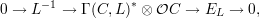 0 → L-1 → Γ (C,L)* ⊗ OC → EL → 0,