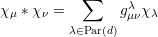             ∑     λ
χ μ * χν =       gμνχλ
          λ∈Par(d)
     