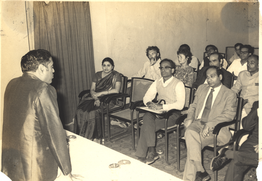 Prof. Alladi Ramakrishnan delivering a speech at the conference on "Cosmology, Gravitation and Application to Particle Theory" conducted by MATSCIENCE in Bangalore from 5th-9th November, 1971