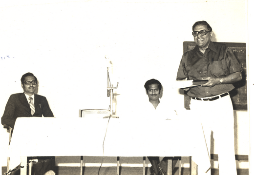 Prof. Alladi Ramakrishnan giving Talk during the Conference  on "Mathematical Methods in Physics"  28-31 August, 1978 Mysore.