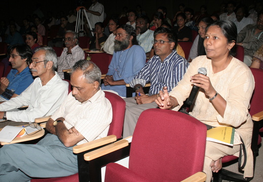 Prof. D. Indumathi raising a query during  Albert Einstein Annus Mirabilis Centennial on 10-11 January 2007