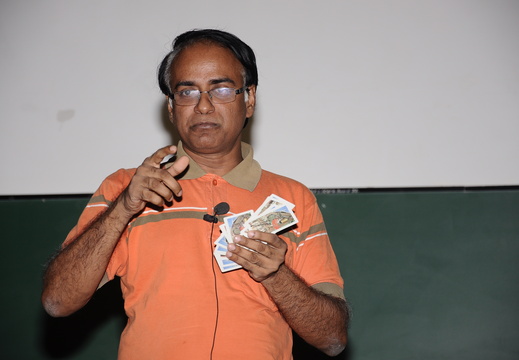 Prof. Vanchinathan P (VIT-Chennai) giving a practical demonstration during his talk on " Activities for algebra" at the "Mathematics Workshop for Chennai Corporation School Teachers" during 10-11 August 2012