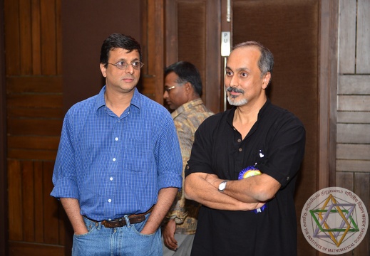 Profs. Gautam I Menon, Sanjay Sane giving a talk during S"cience at the Sabha" on 14 Februrary 2016