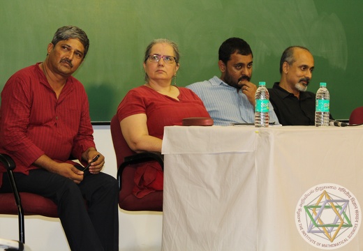 Profs R. Ramanujam (IMSc), Gautam I. Menon (IMSc), Dr. Sunita Vatuk, Dr. Nandan Sudarsanam were on the dais during "FACETS" a Mathematics Workshop for College and University Students, held on 4-5 July 2016.