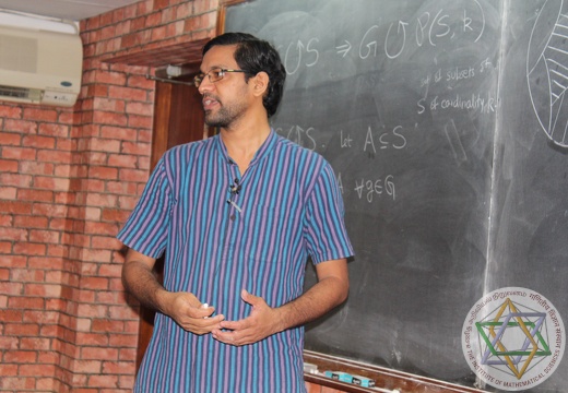 Prof. S. Viswanath giving a lecture on Algebra during the Teacher's Enrichment Workshop for Mathematics Teachers of Arts & Science Colleges on 22-27 May 2017.