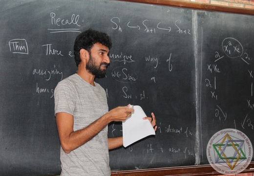 Prof. Vijay Ravikumar giving a lecture on 'Schubert Polynomials and a Review of Singular Homology' during ATM Workshop on Schubert Varieties, 23 October to 04 November 2017