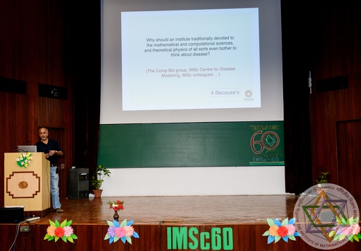 Prof. Gautam Menon from Ashoka University and IMSc, giving a talk titled "Infectious Diseases, Policy, and the Social Determinants of Health" during the IMSc event – Celebrating 60 Years of Creative Science, held from January 2-5, 2023
