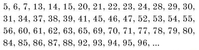 The first 50 congruent numbers. (Source: A003273 - OEIS shared under a CC by 4.0 license)