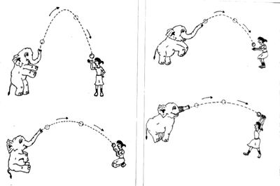 In this illustration by former student Madhushree Basu, Lakshmi explains a parabola to Vikram.