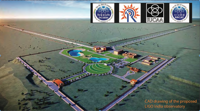 The planned LIGO-India project is a multi-institutional effort that will help in better sky coverage and localization of gravitational waves from binary blackhole mergers. Image by LIGO-India/IUCAA.