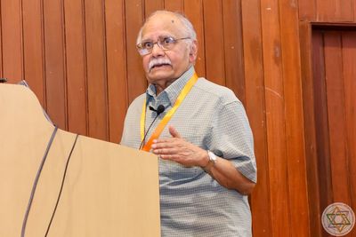 Bal presenting a talk during the Alladi Ramakrishnan Centenary Conference, December 2023. (Source: IMSc Archives)