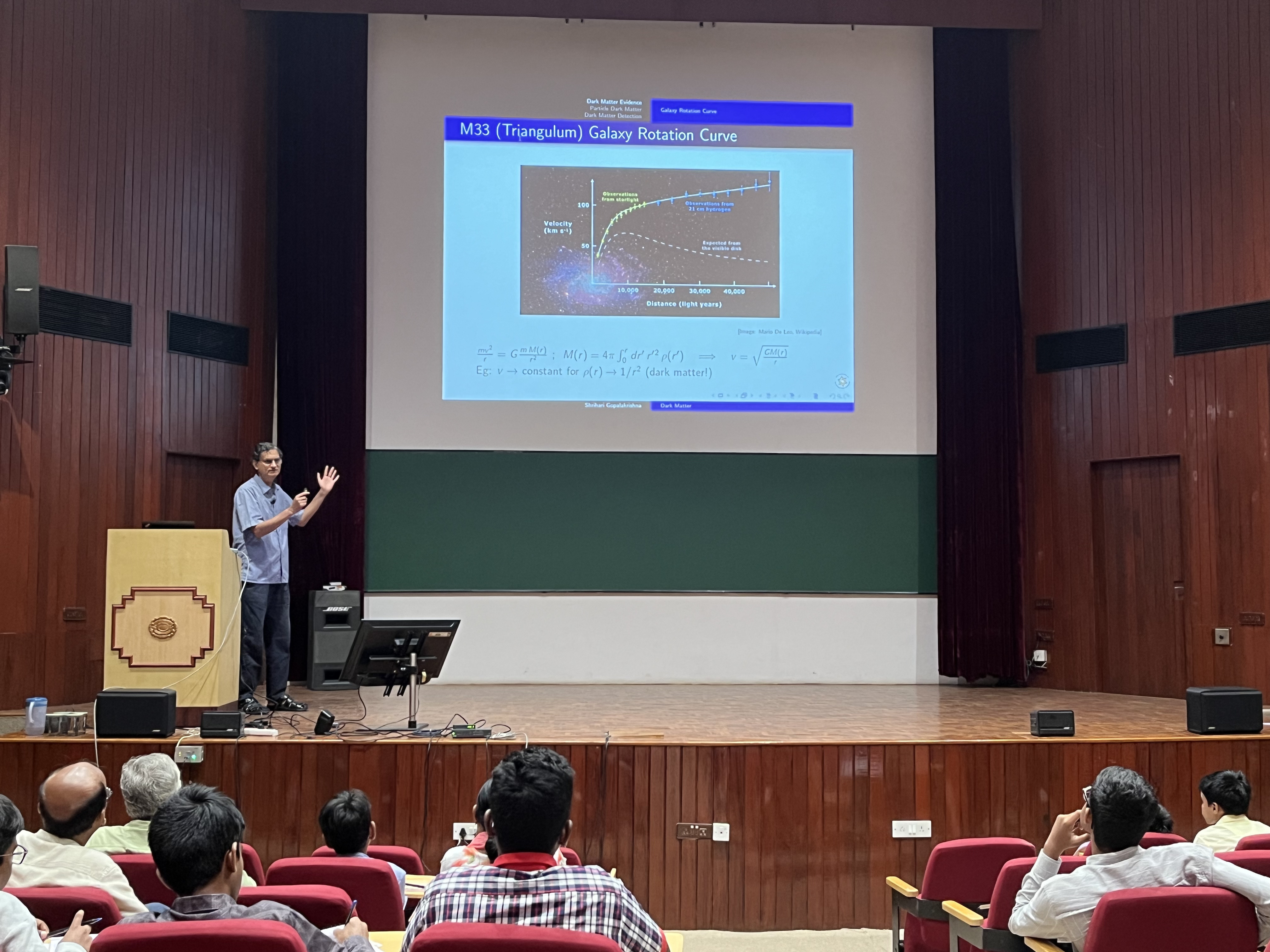 Photo: Bharti, Shri Hari Gopalakrishna spoke about the evidence of dark matter from the discrepancies in the rotation curves of galaxies, and the different methods being used to detect dark matter.