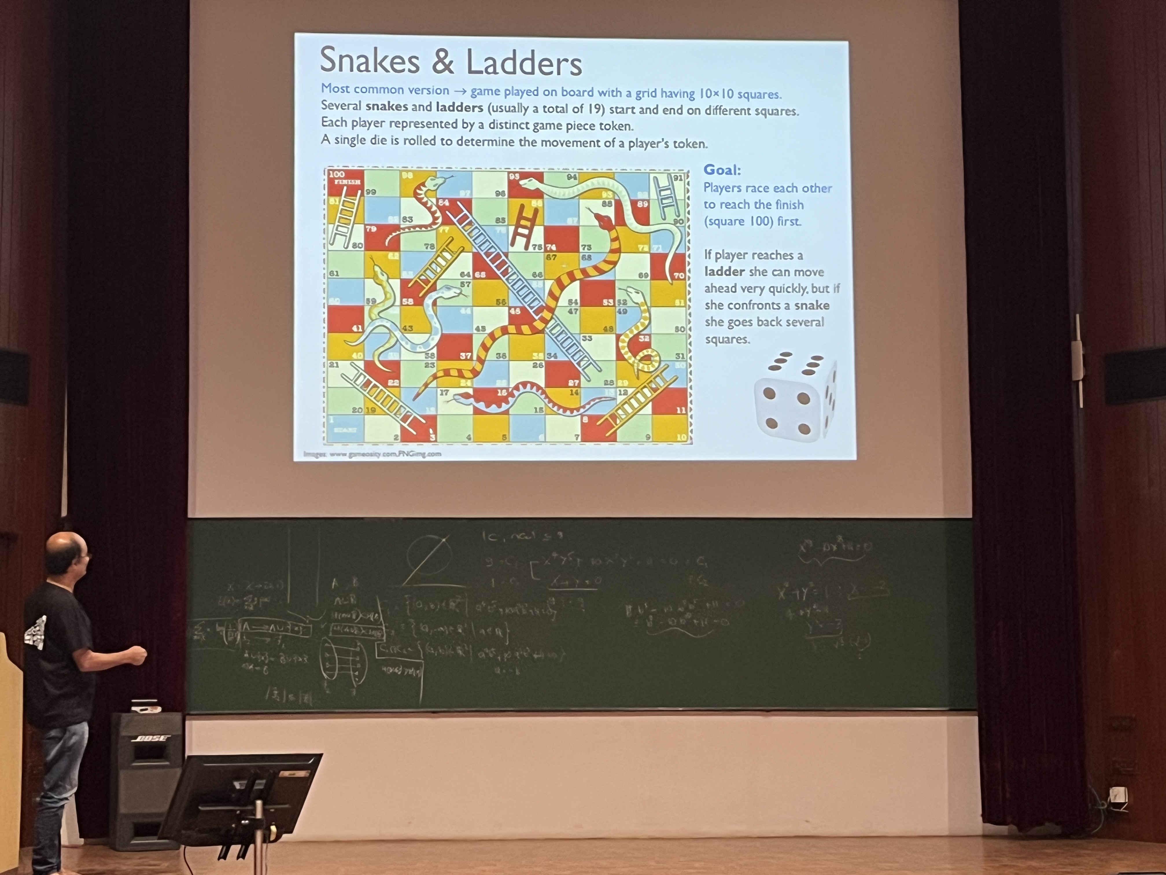 Photo: Bharti, Sitabhra Sinha spoke about the game of snakes and ladders as a Markov process, where a system shifts from one state to another between time-steps.