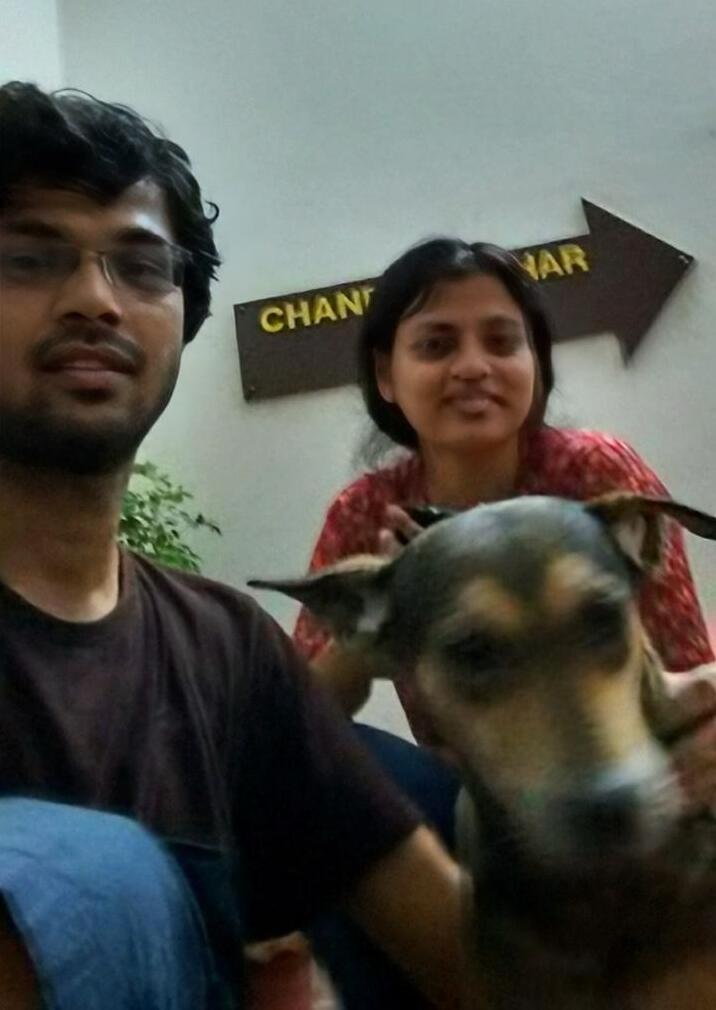 Pinaki and Rusa with Kiddo in the main building. “She was an institute dog so there were a lot of people who were always around her,” Pinaki says. (Photo: Pinaki)