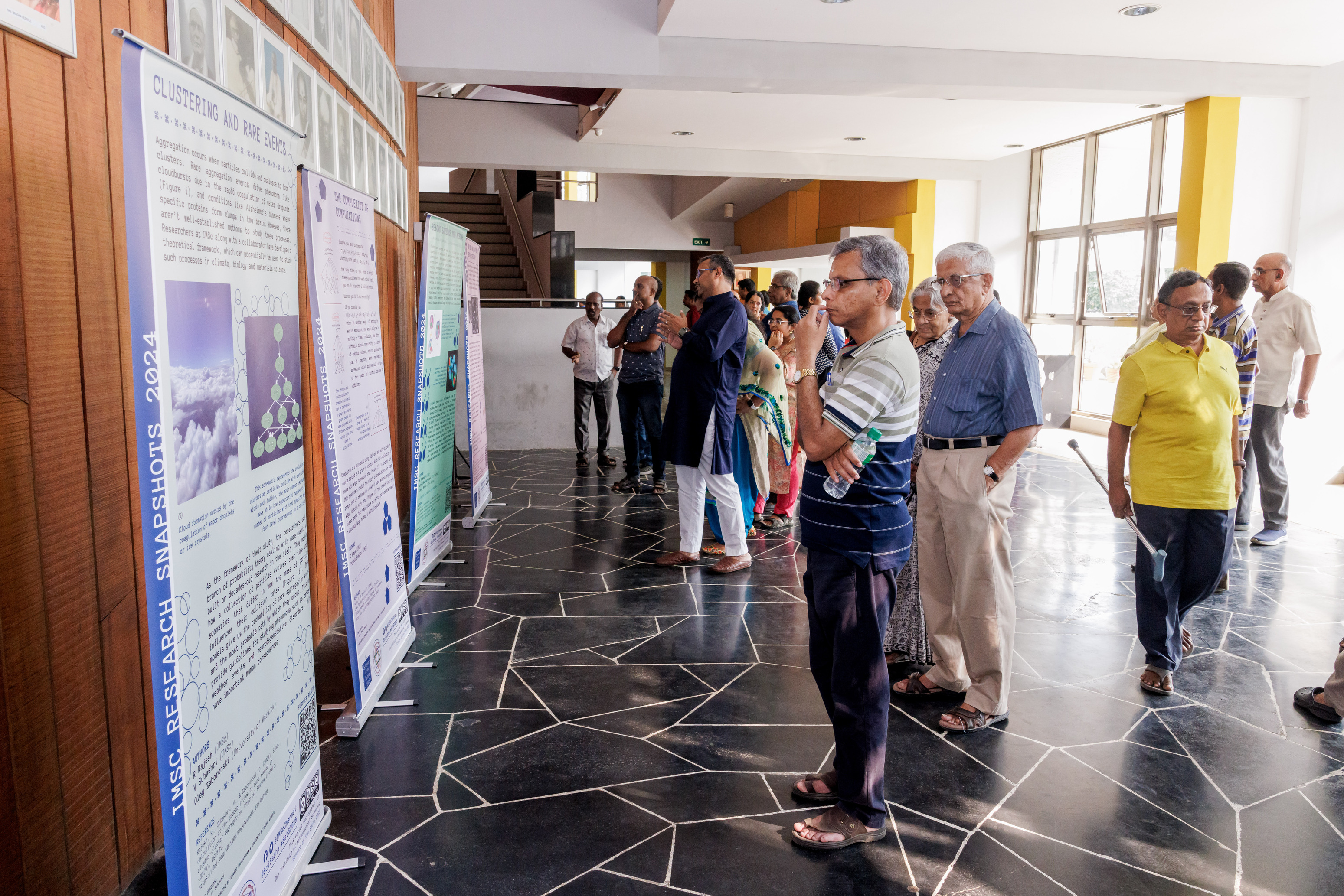 A poster series on ‘IMSc Research Snapshots 2024’ was displayed outside the Music Academy auditorium. (Photo: IMSc Media)