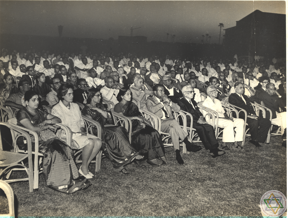 The audience at the 8th Anniversary Symposium in the Taramani campus against a strikingly open landscape in 1970.