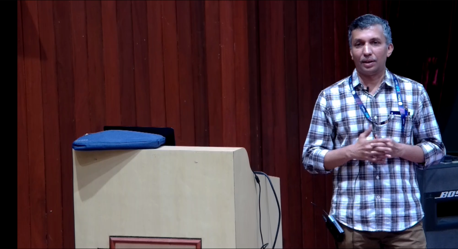 TS Mahesh (IISER Pune) presented a talk on 'Recent Explorations of Nuclear Spin Dynamics: Unitary, Superposition of unitary, Nonunitary.'