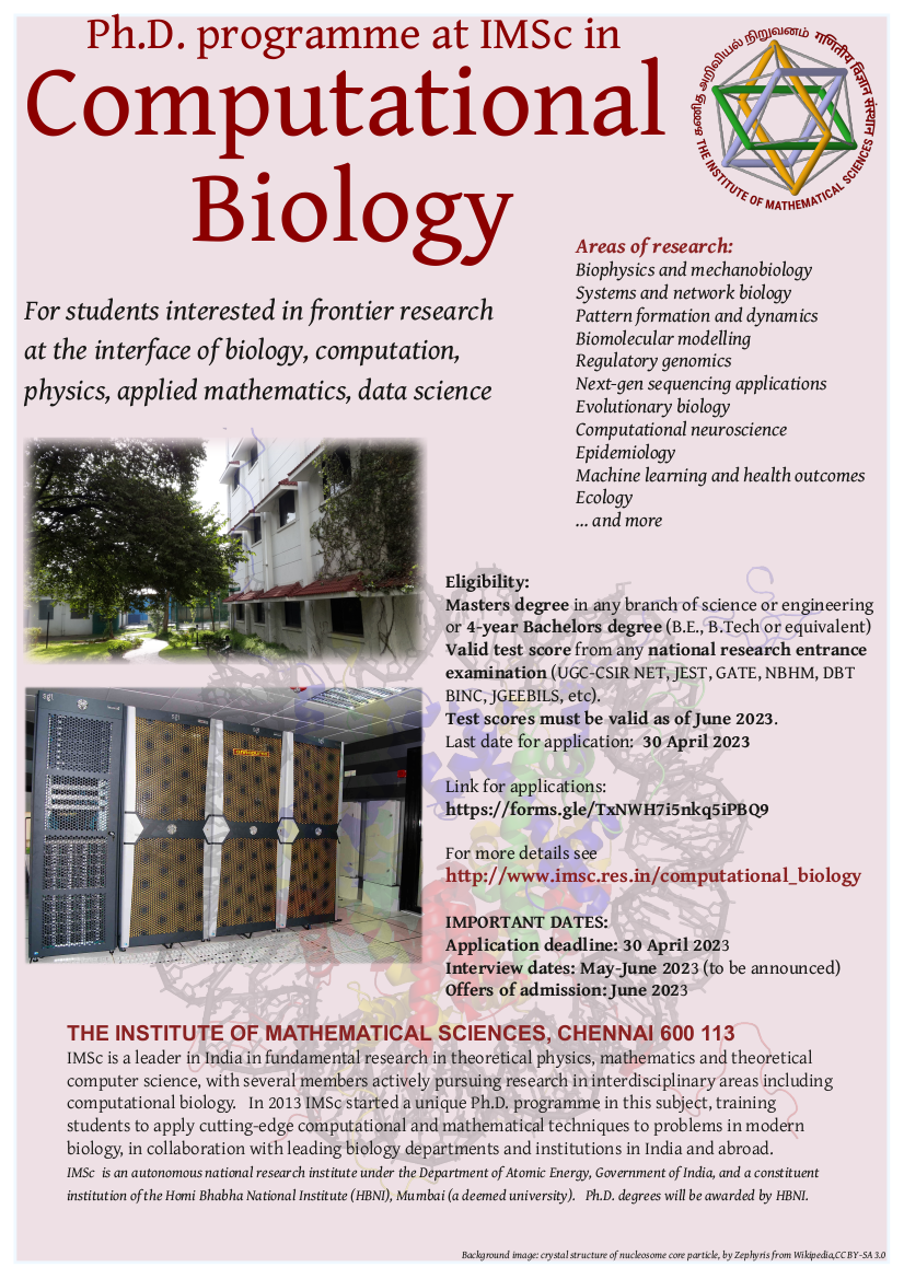 IMSc Computational Biology PhD admissions