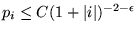 $
p_i \leq C ( 1 + \vert i \vert )^{ - 2 - \epsilon } $